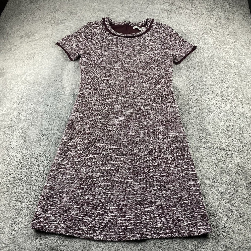 Ann Taylor LOFT Fringe Short Sleeve Sheath Dress Womens 2 Burgundy Short Sleeve